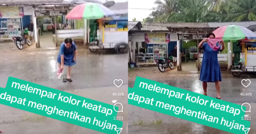 Hujan Tak Kunjung Reda, Ibu Ini Buka Celana Dalamnya dan Lempar ke Atas Genting